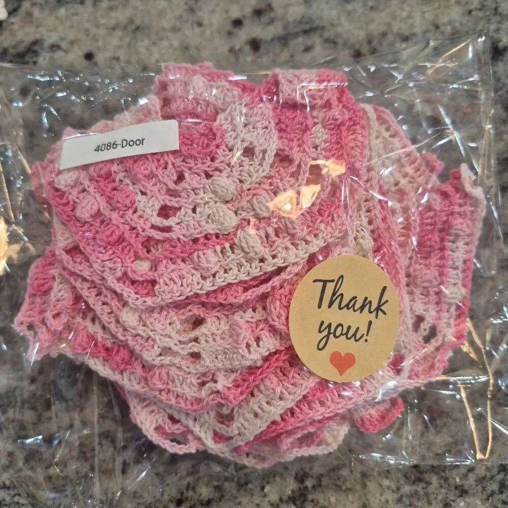 Crochet, Vintage Pink & White Cotton 15 small pieces